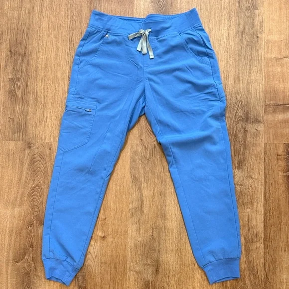Figs Ceil Blue Jogger Scrub Pants with Light Gray Drawstring - Picture 1 of 2